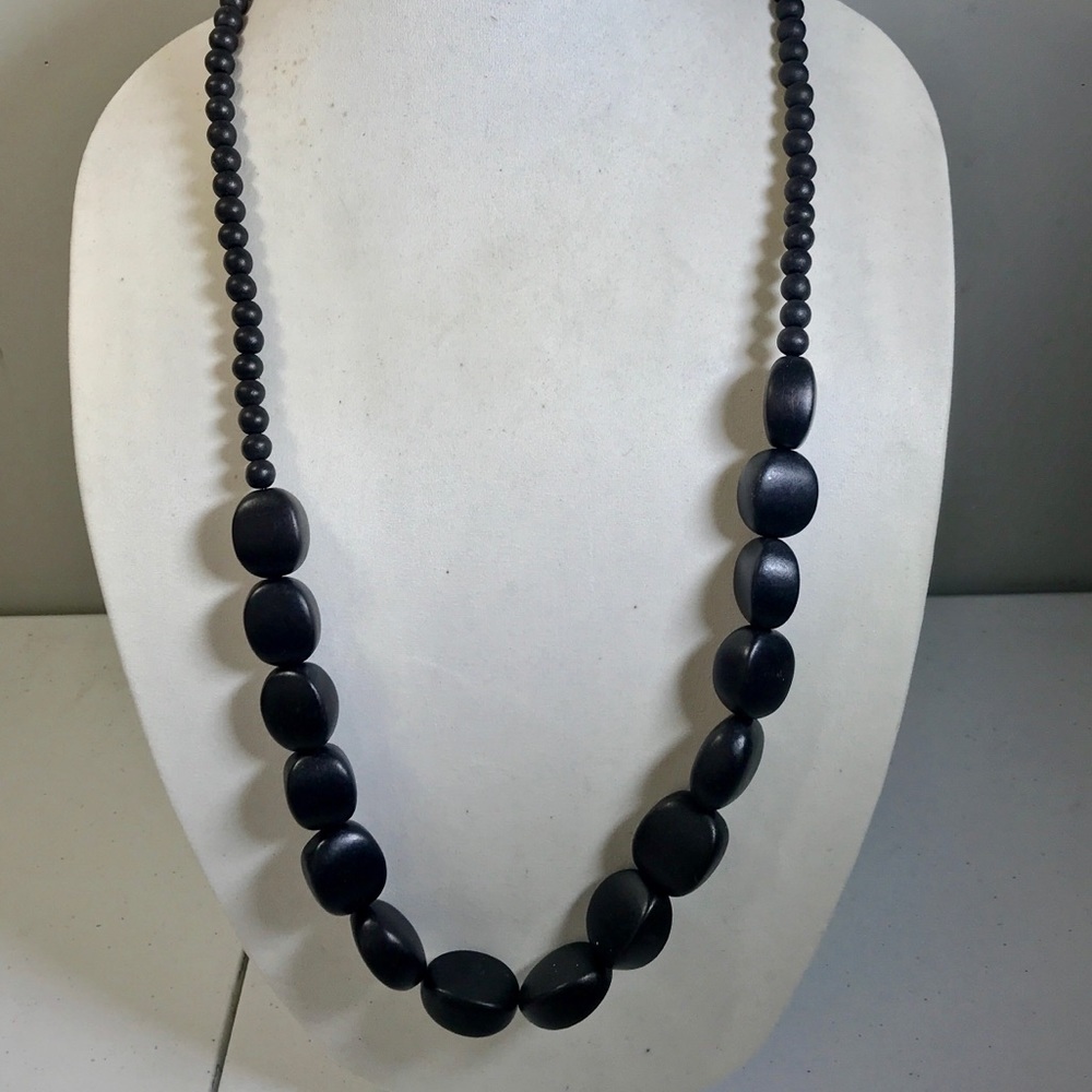 Black Wooden Tribal Style Necklace, 36”